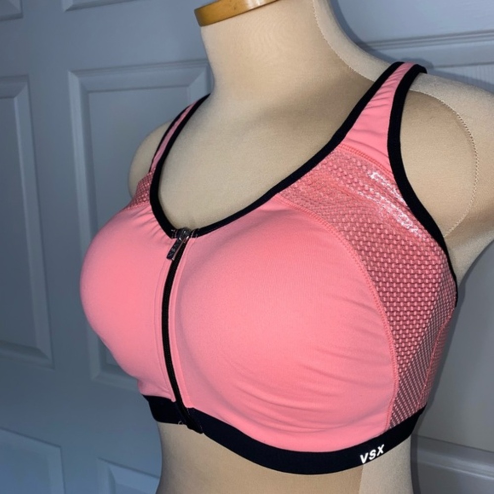 Victoria's Secret Pink Front-Zip Sports Bra with Black Trim